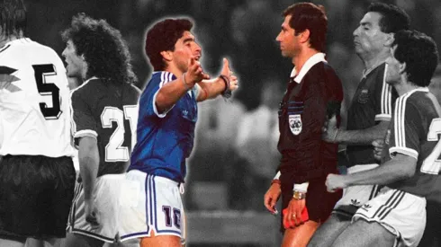 Diego Maradona y Edgardo Codesal en la final de Italia 1990