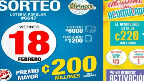 ◉ Chances de Costa Rica de HOY: sorteo, resultados y números ganadores viernes 18 de febrero | Lotería Costa Rica Premio Mayor ¢200 millones.