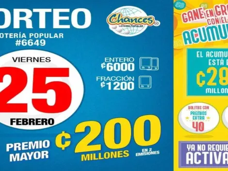 ◉ Chances de Costa Rica de HOY: sorteo, resultados y números ganadores viernes 25 de febrero | Lotería Costa Rica Premio Mayor ¢200 millones