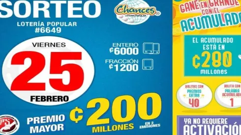 ◉ Chances de Costa Rica de HOY: sorteo, resultados y números ganadores viernes 25 de febrero | Lotería Costa Rica Premio Mayor ¢200 millones.