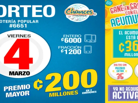 ◉ Chances de Costa Rica de HOY: sorteo, resultados y números ganadores viernes 4 de marzo | Lotería Costa Rica Premio Mayor ¢200 millones