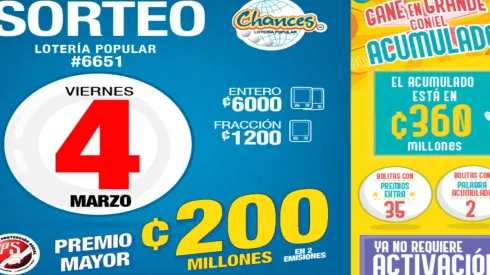 ◉ Chances de Costa Rica de HOY: sorteo, resultados y números ganadores viernes 4 de marzo | Lotería Costa Rica Premio Mayor ¢200 millones.