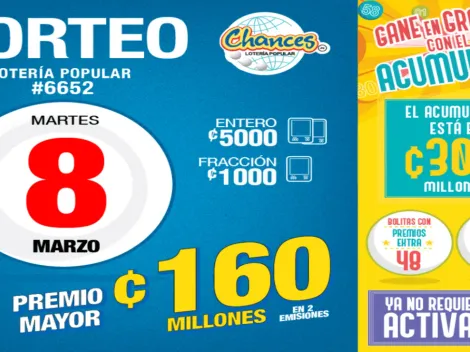 ◉ Chances de Costa Rica de HOY: sorteo, resultados y números ganadores martes 8 de marzo | Lotería Costa Rica Premio Mayor ¢160 millones