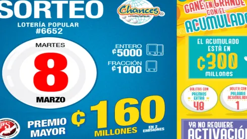 ◉ Chances de Costa Rica de HOY: sorteo, resultados y números ganadores martes 8 de marzo | Lotería Costa Rica Premio Mayor ¢160 millones.