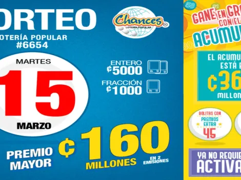 ◉ Chances de Costa Rica de HOY: sorteo, resultados y números ganadores martes 15 de marzo | Lotería Costa Rica Premio Mayor ¢160 millones
