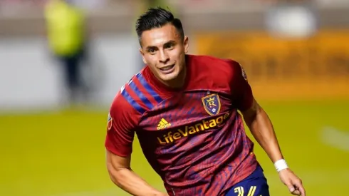 Real Salt Lake forward Rubio Rubin (14) runs in the second half during an MLS soccer match against the Vancouver Whitecaps Wednesday, July 7, 2021, in Sandy, Utah.  (AP Photo/Rick Bowmer)