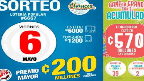 ◉ Chances de Costa Rica de HOY: sorteo, resultados y números ganadores viernes 6 de mayo | Lotería Costa Rica Premio Mayor ¢200 millones.