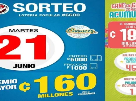 ◉ Chances de Costa Rica de HOY: sorteo, resultados y números ganadores martes 21 de junio | Lotería Costa Rica Premio Mayor ¢160 millones
