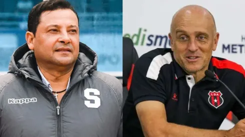 Jeaustin Campos y Fabián Coito, DT de Saprissa y Alajuelense