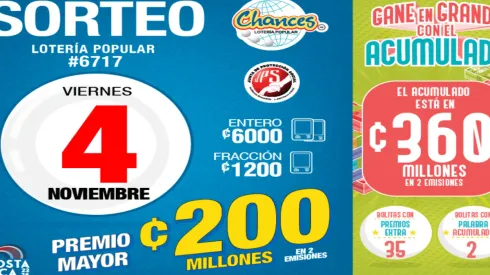 ◉ Chances de Costa Rica de HOY: sorteo, resultados y números ganadores del viernes 4 de noviembre | Lotería Costa Rica Premio Mayor ¢160 millones.