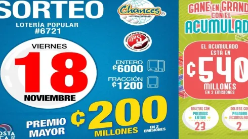 ◉ Chances de Costa Rica de HOY: sorteo, resultados y números ganadores del viernes 18 de noviembre | Lotería Costa Rica Premio Mayor ¢160 millones.