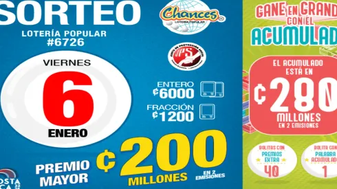 ◉ Chances de Costa Rica de HOY: sorteo, resultados y números ganadores del viernes 6 de enero | Lotería Costa Rica Premio Mayor ¢200 millones.