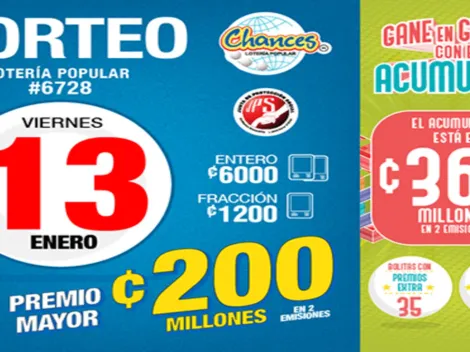 ◉ Chances de Costa Rica de HOY: sorteo, resultados y números ganadores del viernes 13 de enero | Lotería Costa Rica Premio Mayor ¢200 millones