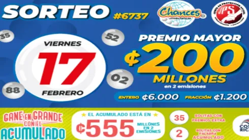◉ Chances de Costa Rica de HOY: sorteo, resultados y números ganadores del viernes 17 de febrero | Lotería Costa Rica Premio Mayor ¢200 millones.