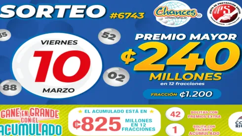 ◉ Chances de Costa Rica de HOY: sorteo, resultados y números ganadores del viernes 10 de marzo | Lotería Costa Rica Premio Mayor ¢240 millones.