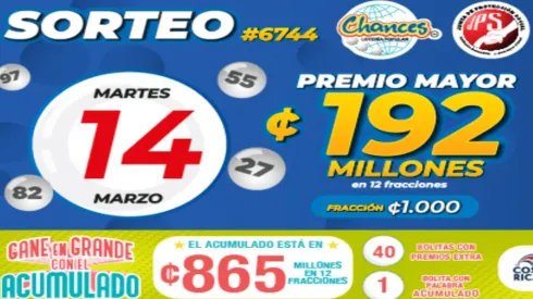 ◉ Chances de Costa Rica de HOY: sorteo, resultados y números ganadores del martes 14 de marzo | Lotería Costa Rica Premio Mayor ¢192 millones.