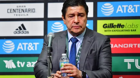 ORLANDO, FLORIDA - APRIL 27: Head coach Luis Fernando Tena of Guatemala answers questions following a draw against Mexico at Camping World Stadium on April 27, 2022 in Orlando, Florida. (Photo by Julio Aguilar/Getty Images)