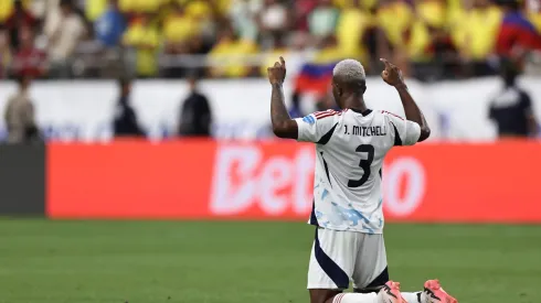 GLENDALE, ARIZONA - JUNE 28: Jeyland Mitchell of Costa Rica prays after the end of the CONMEBOL Copa America 2024 Group D match between Colombia and Costa Rica at State Farm Stadium on June 28, 2024 in Glendale, Arizona.