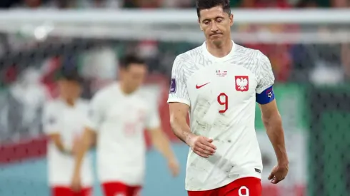 DOHA, QATAR – NOVEMBER 22: Robert Lewandowski of Poland reacts after their penalty was saved by Guillermo Ochoa of Mexico (not pictured) during the FIFA World Cup Qatar 2022 Group C match between Mexico and Poland at Stadium 974 on November 22, 2022 in Doha, Qatar. (Photo by Alex Grimm/Getty Images)
