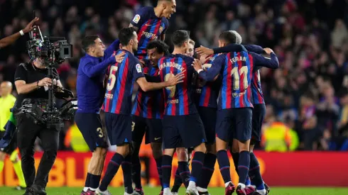BARCELONA, SPAIN – MARCH 19: Players of FC Barcelona celebrate victory in the LaLiga Santander match between FC Barcelona and Real Madrid CF at Spotify Camp Nou on March 19, 2023 in Barcelona, Spain. (Photo by Angel Martinez/Getty Images)
