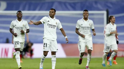 MADRID, SPAIN – JANUARY 26: Rodrygo Goes of Real Madrid celebrates after scoring their first side goal during the Copa Del Rey Quarter Final match between Real Madrid and Atletico de Madrid at Estadio Santiago Bernabeu on January 26, 2023 in Madrid, Spain. (Photo by Florencia Tan Jun/Getty Images)
