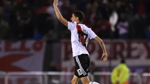 El volante de River hizo un claro gesto con su nariz y luego la celebración típica de Juanfer.