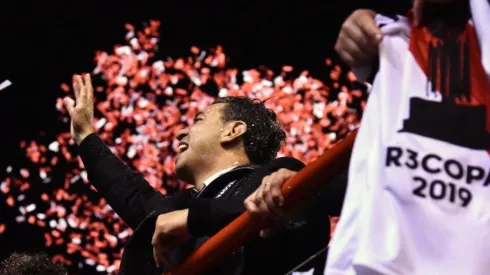 El entrenador de River se mostró muy feliz en la vuelta olímpica.