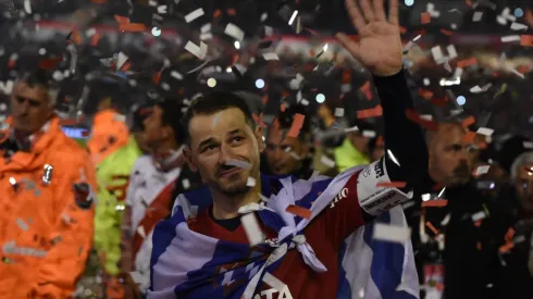 El uruguayo en plena despedida en el estadio Monumental, en julio del 2019