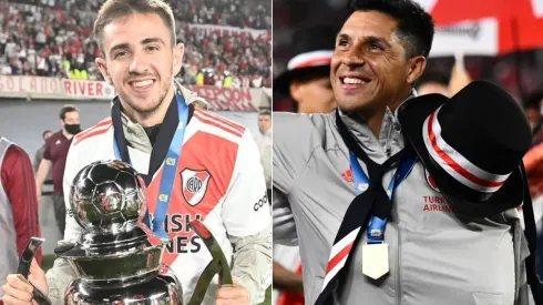 Felipe Peña y Enzo Pérez, que se encuentran recuperándose de sus lesiones, celebraron el título de River en el campo de juego y el juvenil tiró magia.