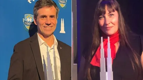 Santiago Poblet Videla, presidente del área de Relaciones Públicas de River y Gabriela Cenóz, presidenta del fútbol femenino.