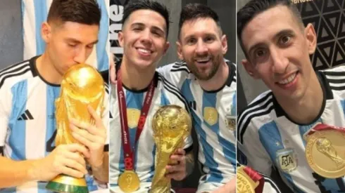 La celebración de los campeones del mundo en el vestuario.