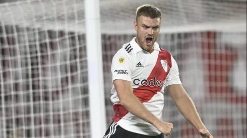 Beltrán grita su gol ante Gimnasia.