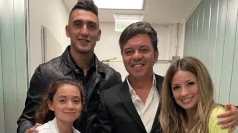 Suárez junto a Magui Olave y Marcelo Gallardo en la fiesta de River por el 9 de diciembre.