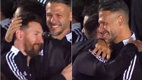 Lionel y Martín se fundieron en un gran abrazo en la despedida de Maxi.