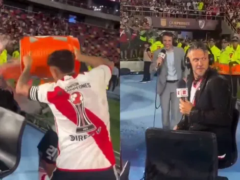 VIDEO | Enzo Díaz y Barco bañaron en gaseosa a Demichelis y así reaccionó