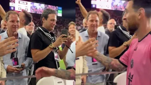 El momento en el que Messi pasa frente a Jorge Brito a un costado del campo de juego.