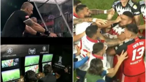 El árbitro brasileño Anderson Daronco revisó en el monitor del VAR la piña de Gastón Romero a Paulo Díaz en Nacional vs River por la Copa Libertadores 2024 y solo castigó con una amonestación.