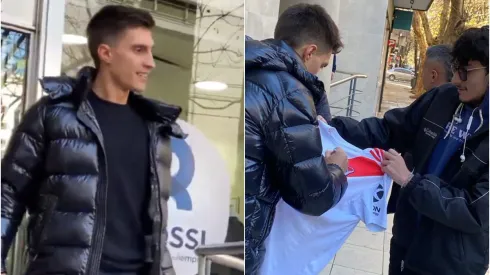 El primer autógrafo de Federico Gattoni como nuevo jugador de River.