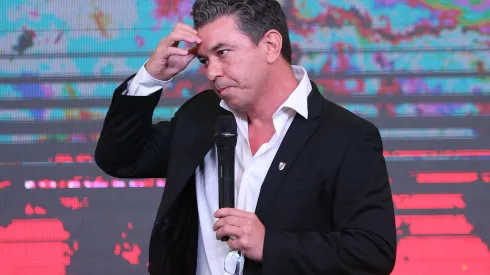 Gallardo en su presentación como DT de River. (Foto: Getty).