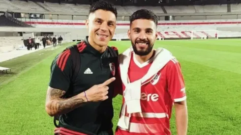 Franco y Enzo Pérez, hermanos y fanático de River.