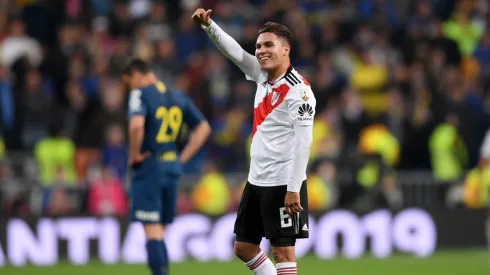 Juan Fernando Quintero, feliz ante Boca.