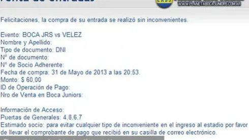 A la cancha con el comprobante de pago impreso