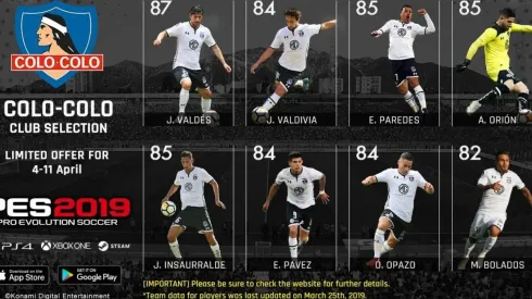 PES 2019: Jugadores de Colo Colo en los destacados de la semana