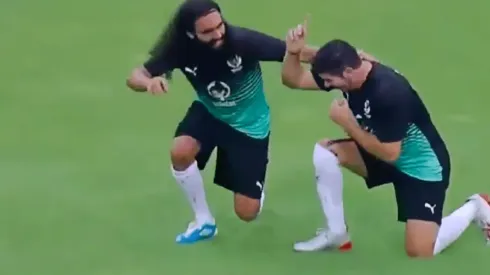 Marcelo Salas celebra su gol en la despedida de Rafa Márquez