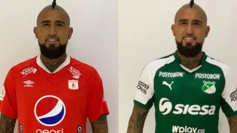 Vidal con dos de las camisetas más populares de Colombia
