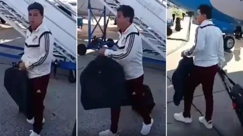 Gallardo al bajarse del avión y ser troleado.