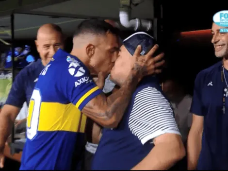Boca homenajea a Maradona y Diego le dio un piquito a Tévez