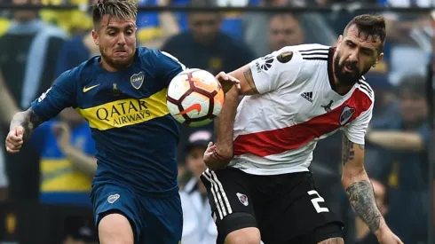 Buffa en la ida contra River el 2018.