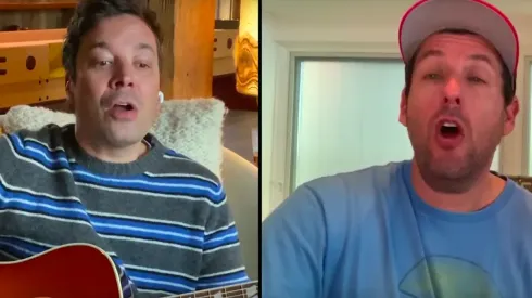 Jimmy Fallon y Adam Sandler concretaron la colaboración de manera remota.