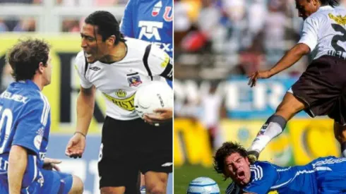 Las dos fotos más emblemáticas de Kalule en Superclásicos: increpando a Montillo y "pisando" a Marcelo Salas.